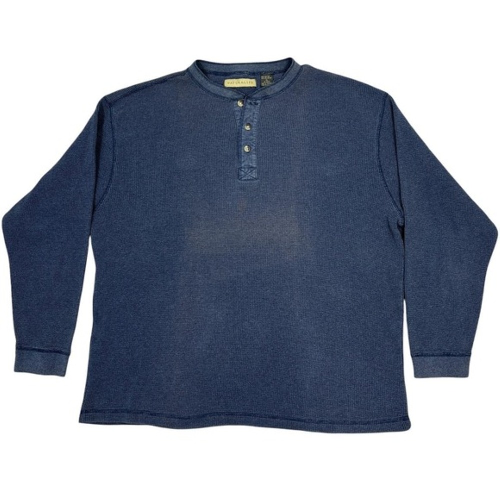 Naturalife Henley Shirt XL‎ Blue Waffle Knit Long L/S Vintage Thermal 90s READ!